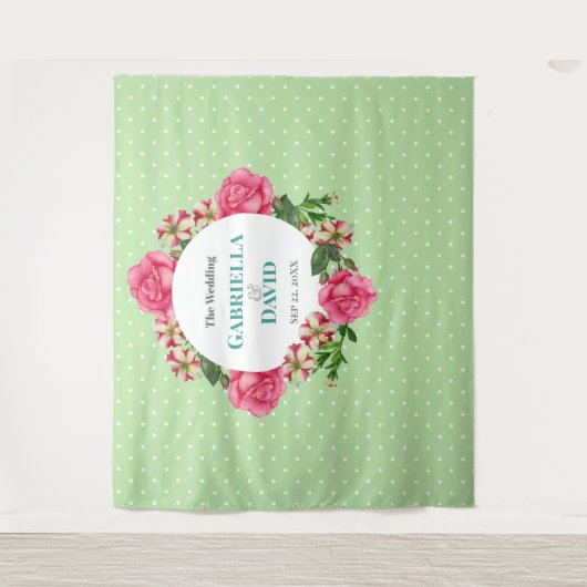 Trouwroze Roos Rood Witte Petunia Stippen Wandkleed (Voorkant)