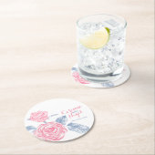 Trouwroze rozen inkt tekening papier onderzetters (Insitu)