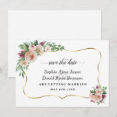 Trouws Charm Blush Champagne Bloemen Calligrafie Save The Date (Voorkant / Achterkant)