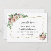 Trouws Charm Blush Champagne Bloemen Calligrafie Save The Date (Voorkant)