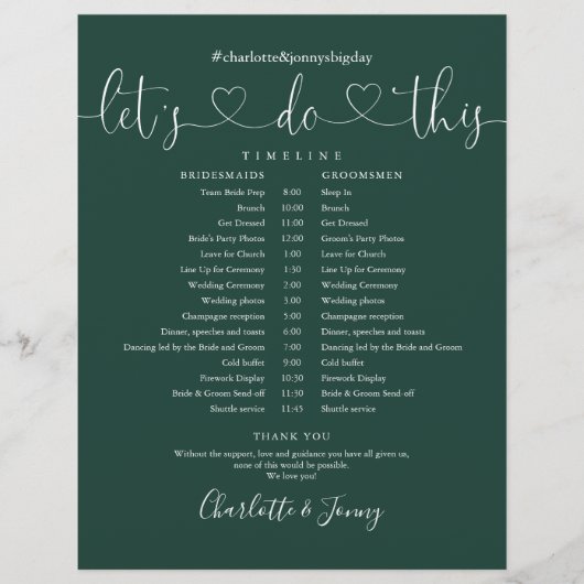 Trouwschema Emerald Heart Script Tijdschema (Voorkant)