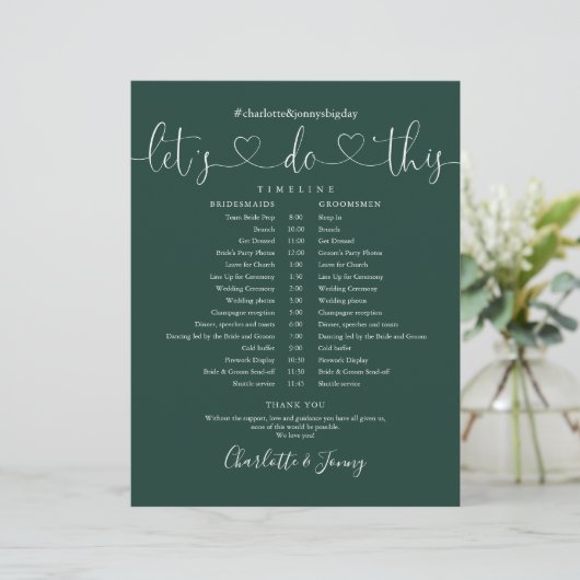 Trouwschema Emerald Heart Script Tijdschema (Staand voorkant)