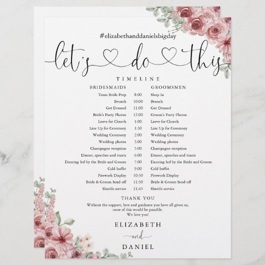 Trouwschema met bloemenhart-script (Voorkant / Achterkant)