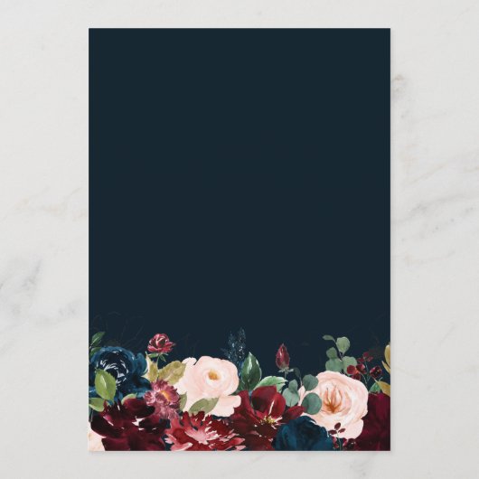 Trouwschema met Navy Blauwe Bloem Illustratie Programmakaart (Achterkant)