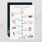 Trouwschema met Navy Blauwe Bloem Illustratie Programmakaart (Voorkant / Achterkant)