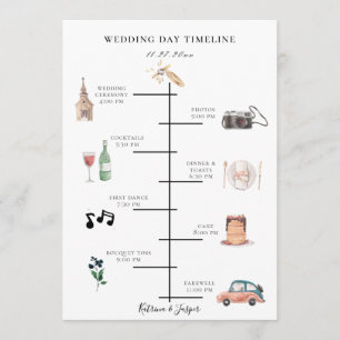 Trouwschema met Navy Blauwe Bloem Illustratie Programmakaart