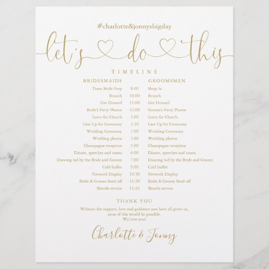 Trouwschema-timeline met gouden hartscript (Voorkant)