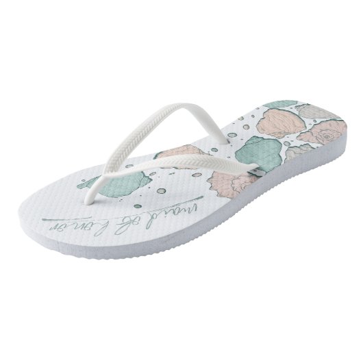 TROUWSCHOENEN | Modern Seashells Coral blauwgroen Teenslippers (Schuin)