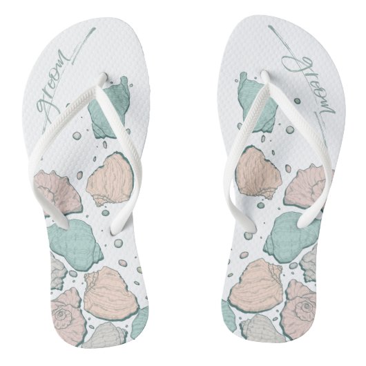 TROUWSCHOENEN | Modern Seashells Coral Blauwgroen Teenslippers (Voetbed)
