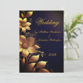 Trouwschoon Gouden bloemen Modern Kaart (Staand voorkant)