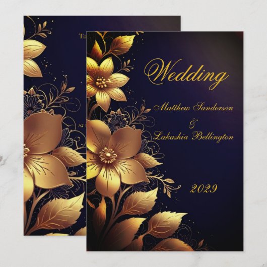 Trouwschoon Gouden bloemen Modern Kaart (Voorkant / Achterkant)