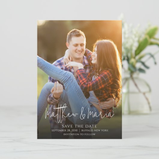 Trouwscript De datumfotosjabloon opslaan Save The Date (Staand voorkant)