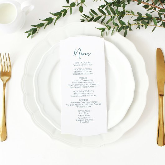Trouwscript Menu Minimalistisch Blauw