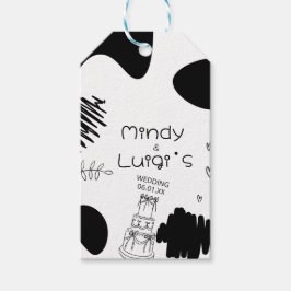 Trouwscript met grillige krabbelvormen cadeaulabel