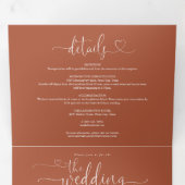 Trouwscript met terracotta hart drieluik uitnodiging (Binnenzijde eerst)