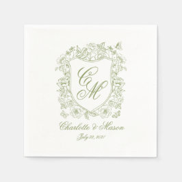 Trouwservet met saliegroene monogram-krater servet
