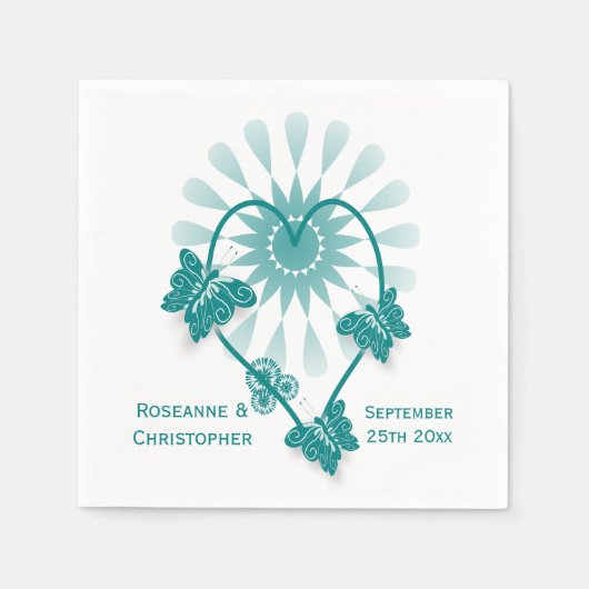 Trouwservetten Blauwgroen vlinders hart Servet (Voorkant)