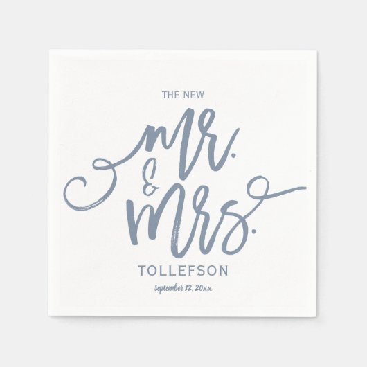 Trouwservetten | Brush Script (Stofbloem Blauw) Servet (Voorkant)