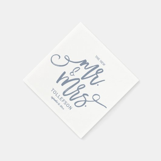 Trouwservetten | Brush Script (Stofbloem Blauw) Servet (Hoek)