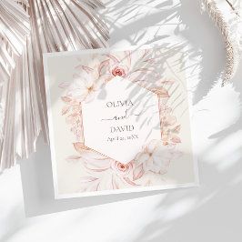 Trouwservetten met bloemenprint in beige roze tint servet