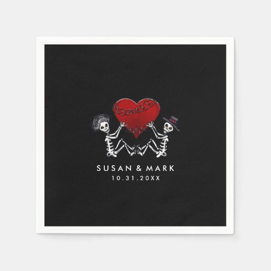 Trouwservetten - Skeletten met Hart Servetten (Voorkant)
