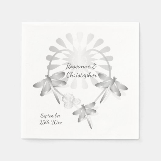 Trouwservetten Zilveren Dragonflies Hart Servet (Voorkant)