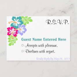 Trouwset - Hibiscus Blauwe Bloemen RSVP Kaartje