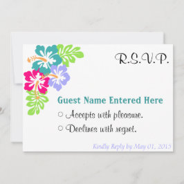 Trouwset - Hibiscus Blauwe Bloemen RSVP Kaartje