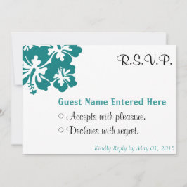 Trouwset - Hibiscus Turquoise Bloemen Kaart