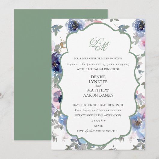Trouwset Tender Wedding Basil Green Uitnodiging (Voorkant / Achterkant)