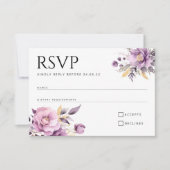 Trouwsierlijke lila bloemen RSVP (Voorkant)