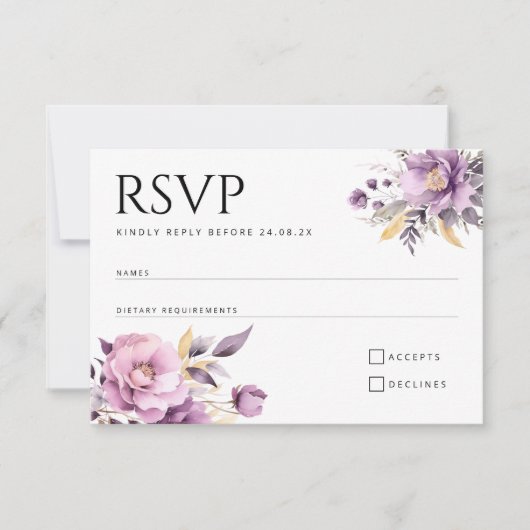 Trouwsierlijke lila bloemen RSVP (Voorkant)
