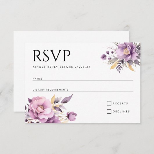 Trouwsierlijke lila bloemen RSVP (Voorkant / Achterkant)