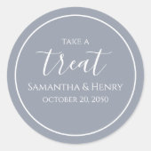 Trouwsimpele stoffige blauwe kalligrafie script tr ronde sticker (Voorkant)