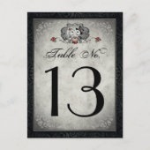 Trouwskeletten Zwart Grijs & Hart Tafelnummers (Voorkant)