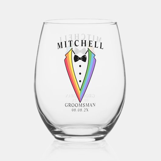 Trouwsmoking Gepersonaliseerde Groomsman Stemless  Wijnglas Zonder Voet (Voorkant)