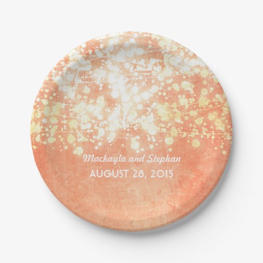 trouwsnaren lichten goud en perzikshimmer papieren bordje (Voorkant)