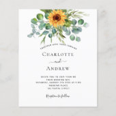 Trouwsonnebloemen eucalyptus budget uitnodiging flyer (Voorkant)