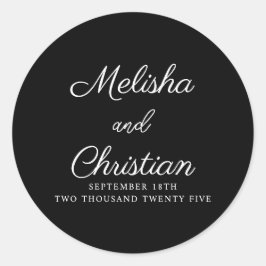 Trouwsticker in een minimalistische moderne stijl. ronde sticker