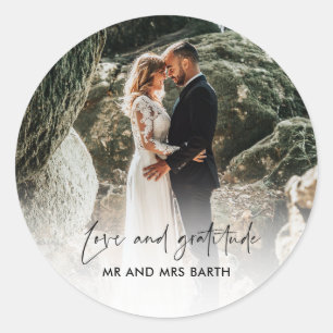 Trouwsticker 'Liefde en Dankbaarheid' Ronde Sticker