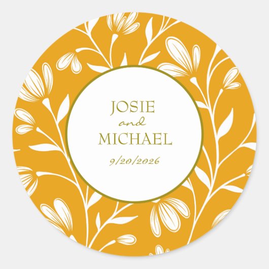 Trouwsticker met bloemen ronde sticker (Voorkant)