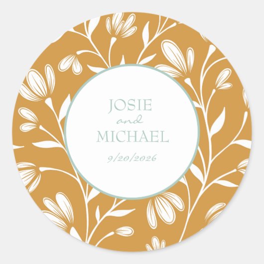 Trouwsticker met bloemen ronde sticker (Voorkant)