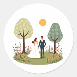 Trouwsticker met Fantasievol Paar Ronde Sticker