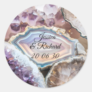 Trouwsticker met geodekristal op maat ronde sticker