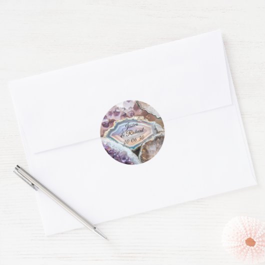 Trouwsticker met geodekristal op maat ronde sticker (Envelop)