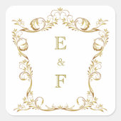 Trouwsticker met monogram van koppel in goud vierkante sticker (Voorkant)