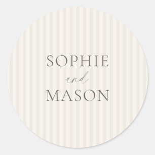 Trouwsticker met vintage streep en namen ronde sticker