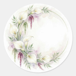 Trouwsticker met waterval van Calla's in een halve Ronde Sticker