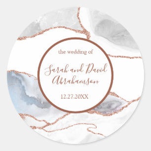 Trouwsticker Witte Roze Goud Glitter Agaat Ronde Sticker