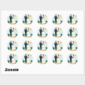Trouwstickers aan zee ronde sticker (Vel)